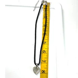 Heart necklace pendant crystals silk cord Vietnam Stainless Steal Charm 8" thumbnail 3