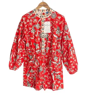 Farm Rio Anthropologie Long-Sleeve Printed Romper Red thumbnail 1