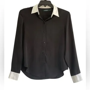 Lauren Ralph Lauren Classic Fit Two-Tone Black and White Silk Shirt size 12P thumbnail 4