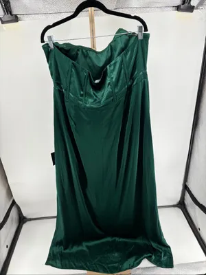 Lulus Extraordinary Presence Satin Strapless Maxi Dress 2X Dark Green NWT thumbnail 5