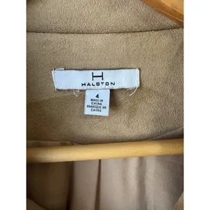 Halston Moto Jacket Faux Suede‎ Tan Zip Up Biker Coat Size 4 thumbnail 3