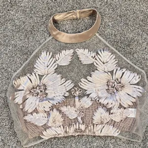 Floral Satin Ribbon & Mesh Embroidered 3D Sheer Sleeveless Tank Top Crop Top thumbnail 12
