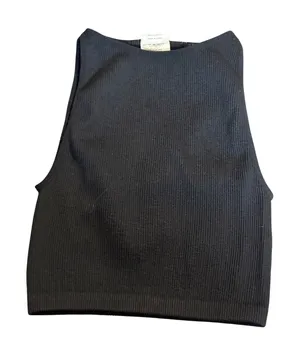 Cotton On Women‎ Black Cropped Ribbed High Neck Black Tank Sleeveless Size XS/S thumbnail 1