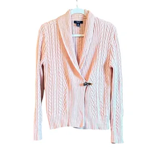 Chaps Light Pink Cable Knit Shawl Collar Toggle Cardigan Sweater Size M thumbnail 2