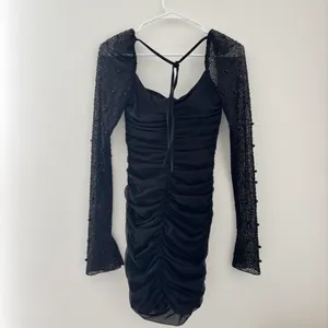 Oh Polly Black St. Germain Mini Dress Embellished Long Sleeve thumbnail 6