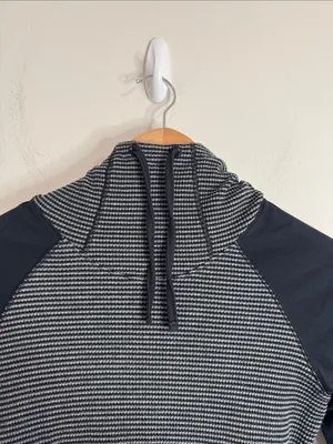 Columbia Black & Gray Striped Hooded High Neck Drawstring Rib Longsleeve Top S thumbnail 3