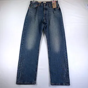 Levis 501 Curve Stretch High Rise Straight‎ Leg Blue Embellished Jeans 30x30 thumbnail 2