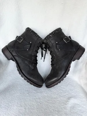 Crown Vintage Racine Combat Boots Womens Size 9.5M Black Side Zip Buckle Strap thumbnail 6