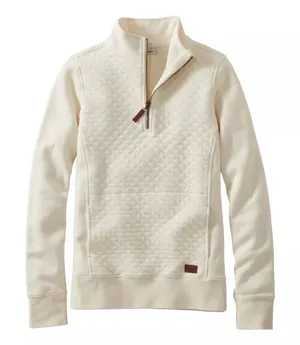 L.L. Bean Small Quilted Quarter Zip Pullover Cream EUC Outdoor Fall Cozy thumbnail 1