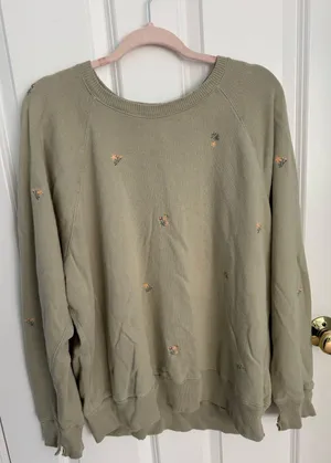 Aerie Green Floral Crewneck Embroidered Sweatshirt thumbnail 1