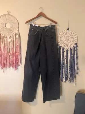 Agolde Vana Fold Wide Leg Denim Jeans Black Arcane Size 25 thumbnail 3