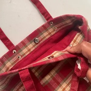 Longaberger Red Plaid Tote Bag Canvas Shoulder Carryall Market Travel Tote Small thumbnail 4