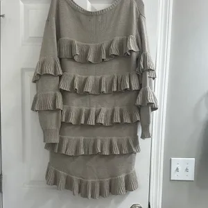 One Teaspoon Elegant Ruffle Tiered Sweater Dress - Beige thumbnail 3