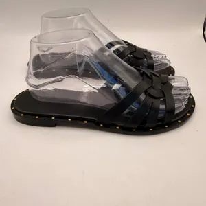 Schutz Black Leather Caged Studded Flat Sandals Size 7.5B Made in Brazil thumbnail 2