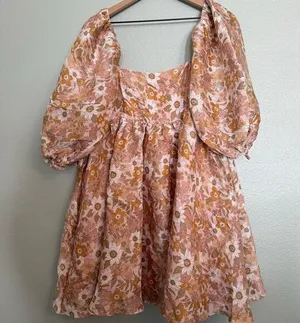 New Storia Floral Bubble Sleeve Mini Dress Size Medium thumbnail 1