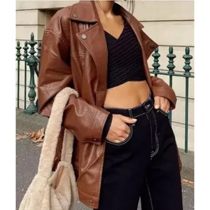 Princess Polly - Next In Line Faux Leather Oversized Biker Jacket in Brown thumbnail 5