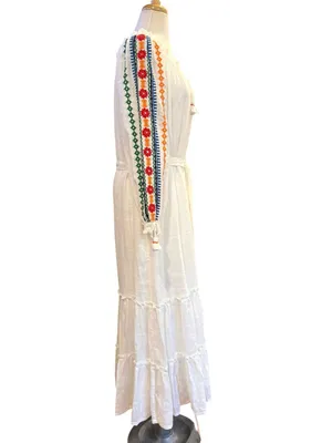 Tory Burch Embroidered Peasant Maxi Dress Cover-up On or Off Shoulder Small thumbnail 4