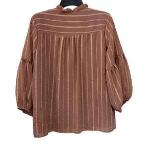Savanna Jane Women's Split Neckline Brown Top Blouse ¾ Balloon Sleeves Size L thumbnail 2