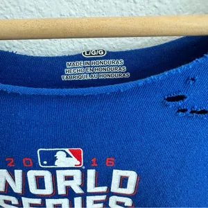 Chicago Cubs "2016 World Series Champions" Blue Off the Shoulder T-shirt thumbnail 3