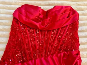 NWT Stacees Strapless Corset Mini Dress Size US6 Red Satin thumbnail 5