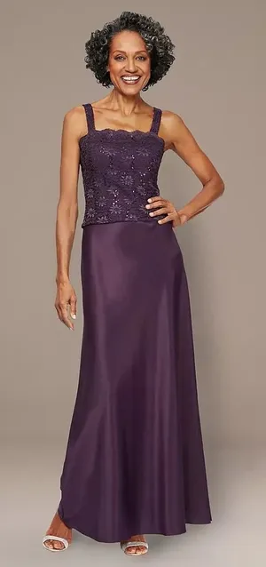Alex Evenings Gown Formal Dress‎ Women 16 Purple Sequin Lace Satin Elegant thumbnail 1