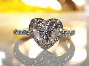 1.5ct heart shape halo 4.5 5 6 7 8 9 10 Diamond Cz Silver 925 Cushion Engagement Proposal Ring thumbnail 1