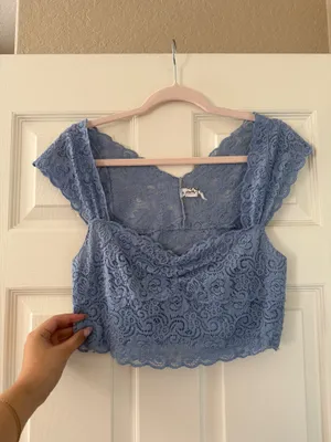 Free People Dark Periwinkle Lace Scallop Edge Top thumbnail 3