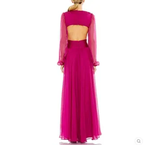 NWT Mac Duggal 55823 RUCHED CUT OUT PUFF SLEEVE A LINE GOWN Berry 12 thumbnail 5