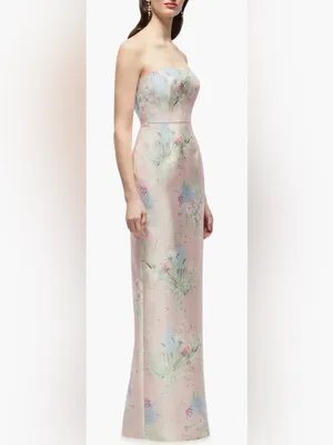 NEW Alfred Sung Jacqueline ESME Floral Pink Strapless Satin Twill Column Gown 8 thumbnail 3