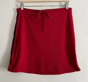 90s Vintage GUESS | Red Stretch Pull on Drawstring Side Stripe Mini Skirt Large thumbnail 1