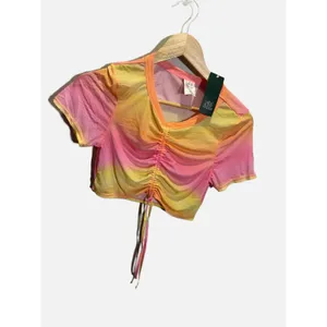 Wild‎ Fable Mesh Ruched Crop Top Womens XS Pink Orange NWT Summer Festival thumbnail 3