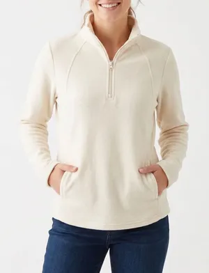 St Johns Bay Womens Classic Quarter Zip Fleece Pullover Cream M thumbnail 1