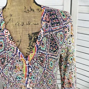 Maeve Anthropologie‎ Tiled Amethyst Dress XS Smocked Long Sleeve Boho Mosaic thumbnail 6