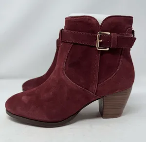 Diba Womens Shoes Boots Sz 7.5 Burgundy Red Suede Leather Heeled Chic Casual New thumbnail 1