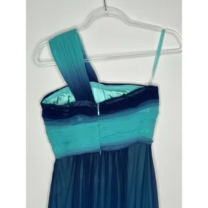 2000s BCBG Max Azria Teal Blue Ombre One-Shoulder Chiffon Evening Gown – Size 0 thumbnail 10