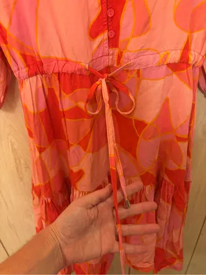 Petal & Pup Pink & Coral Abstract V-Neck Tie-Waist Mini Dress thumbnail 4