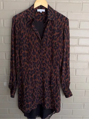 NEW KARINA GRIMALDI kylie print mini dress - in leopard brown XS Oversized thumbnail 3