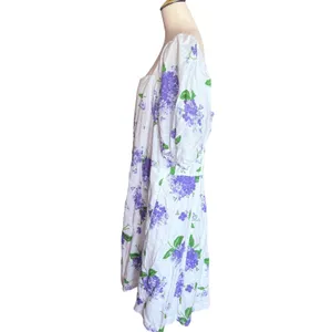 Draper James Womens Plus Size 24 Blue Hydrangea Floral Linen Puff Sleeve Dress‎ thumbnail 3