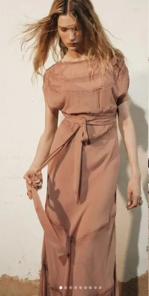 ZARA 2025‎ Collection | NEW Tan Lace Slip Midi Dress Medium Dainty Coquette Fem thumbnail 1