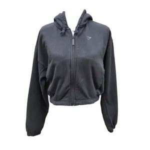 Gymshark Fleece Full Zip Hoodie Jacket Black‎ Cropped B8A7J-BB2J-S-EN1 Small thumbnail 2