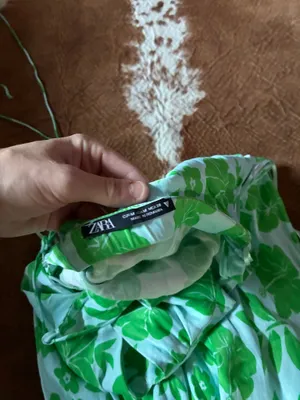 Women's Green Floral Maxi Dress with Cutouts and Tie Back from Zara Size medium Recommend for someone with a smaller chest thumbnail 4