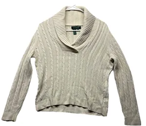 Lauren Ralph Lauren Womens Silk Cashmere Blend Cable Knit Pullover Sweater Med thumbnail 1
