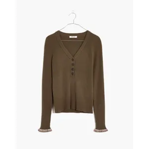 Madewell | Olive Ruffle-Cuff Henley Sweater | Medium thumbnail 3