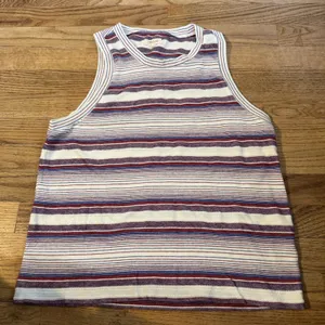 Madewell Striped High Neck Tank Top Red White Blue Cotton Blend‎ Size L thumbnail 2