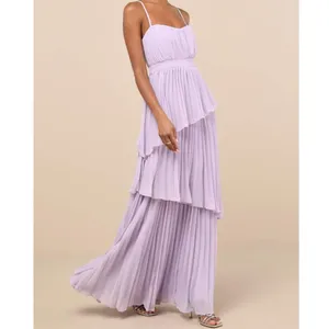 NEW Lulus Jehona Lavender Purple Pleated Chiffon Asymmetrical Tiered Maxi Dress thumbnail 3