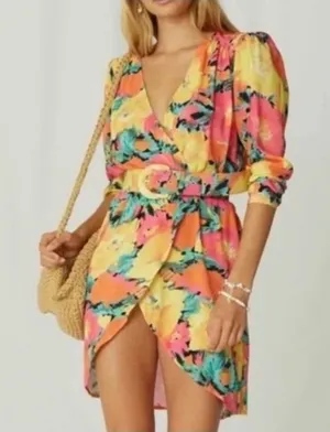 Jens Pirate Booty Floral ambrosia Mini Dress Pink Yellow Orange Small boho‎ Y2K thumbnail 1