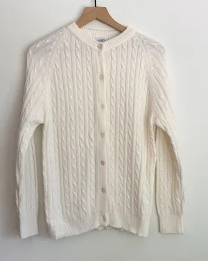 Northern Isles Cable Knit Cardigan Sweater 1980s Ivory Crewneck Button 40 (M) thumbnail 1