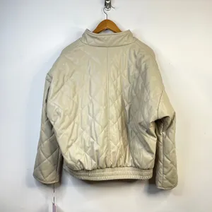 Avec Les Filles Faux Leather Vegan Diamond Quilted Coat Womens M Neutral new thumbnail 6