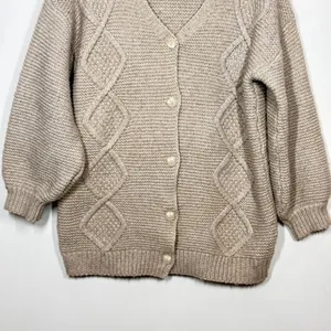 Pink Lily Knit Cardigan Sweater Womens Large‎ Tan V-Neck Drop Shoulder Preppy thumbnail 4
