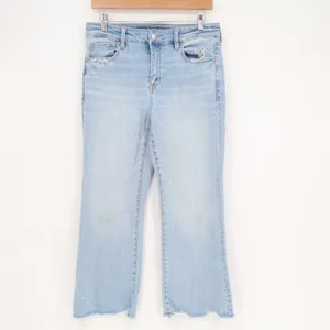 American Eagle Outfitters Jeans Womens 8 Blue Denim Next Level Stretch Raw Hem thumbnail 2
